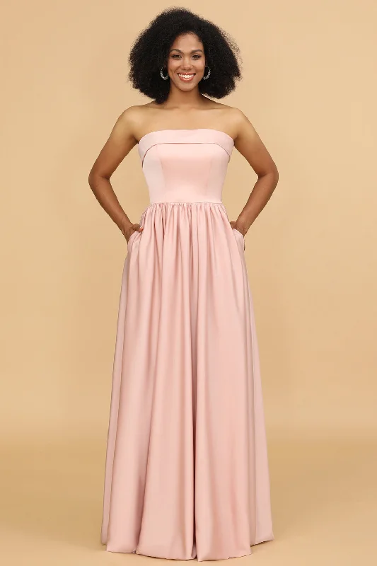 "Flash Sale: Grab Your Favorite Women's Dresses at Unbeatable Prices!"A Line Strapless Blush Satin Long Bridesmaid Dress "Flash Sale: Grab Your Favorite Women's Dresses at Unbeatable Prices!"A Line Strapless Blush Satin Long Bridesmaid Dress