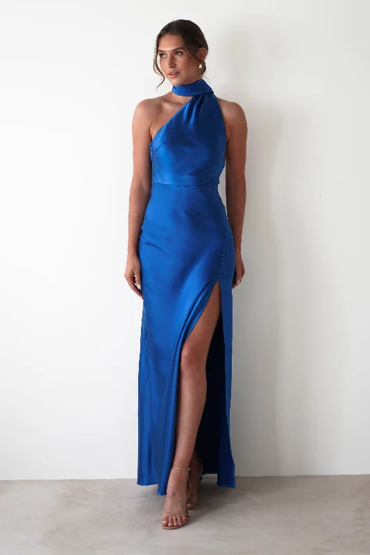 Black Lace Maxi Dresses for a Sexy AppealAmelda Soft Satin Maxi Gown Dress | Cobalt Blue