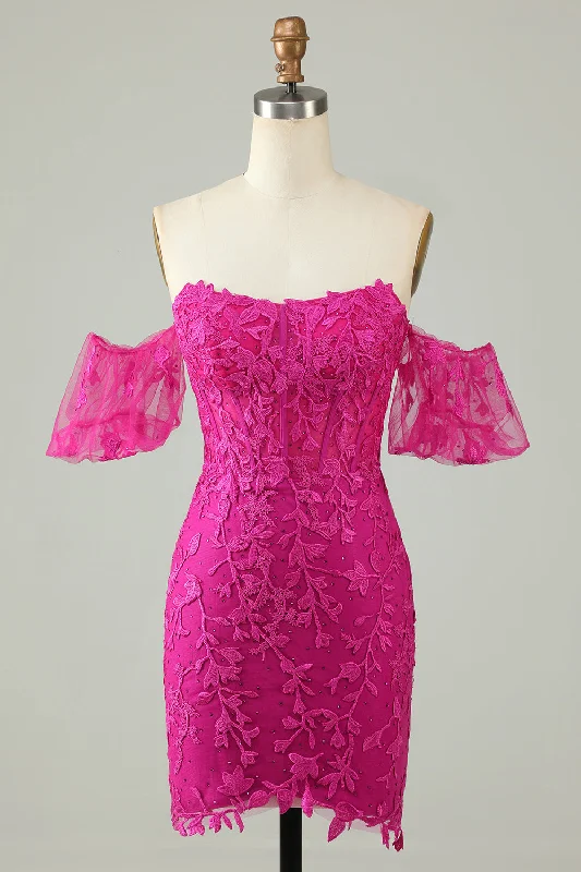 "Bundle and Save: Buy Multiple Women's Dresses and Get a Discount"Fuchsia Off the Shoulder Bodycon Appliques Homecoming Dress "Bundle and Save: Buy Multiple Women's Dresses and Get a Discount"Fuchsia Off the Shoulder Bodycon Appliques Homecoming Dress