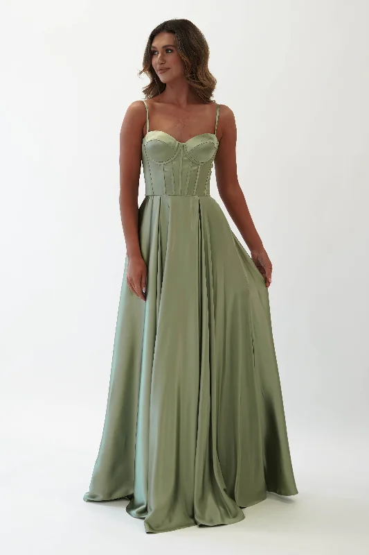 Maxi Dresses for Office - Appropriate Summer PartiesGeorgia Soft Satin Maxi Gown | Sage