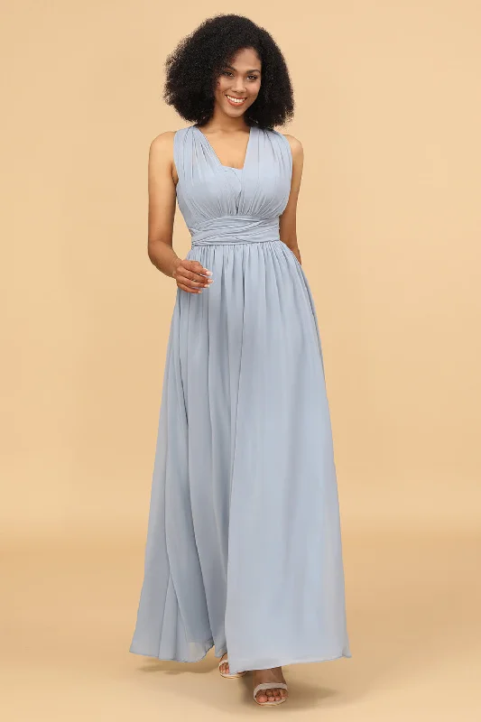"White dresses for women for a fresh and clean look"Grey Blue Convertible Long Chiffon Bridesmaid Dress "White dresses for women for a fresh and clean look"Grey Blue Convertible Long Chiffon Bridesmaid Dress