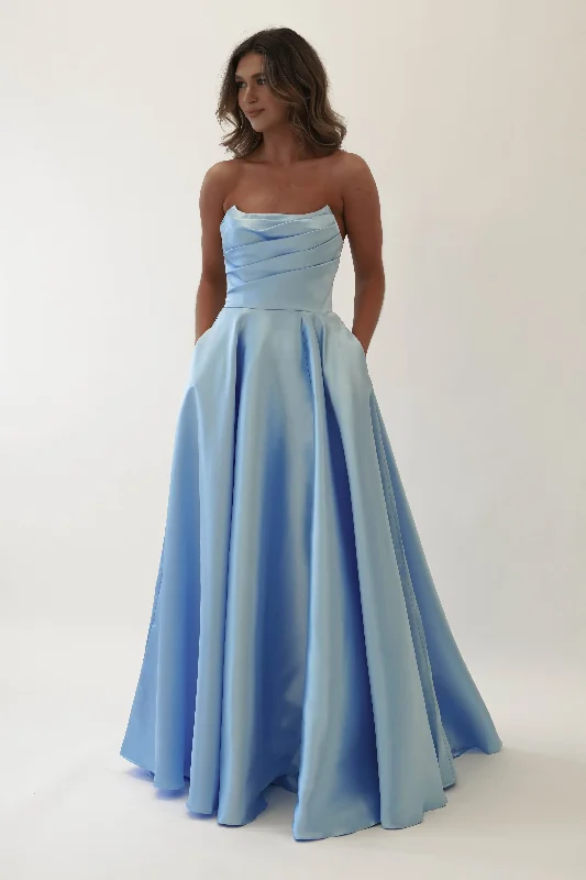 Maxi Dresses for Music Festivals with a Bohemian FlairMiya Corset A-Line Satin Gown | Blue