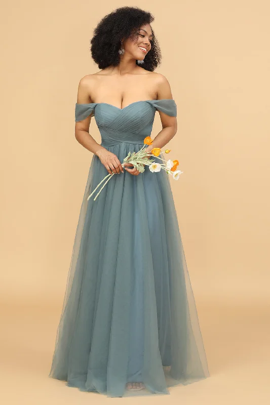 "Floral print dresses for women for a feminine look"Off the Shoulder Tulle Bridesmaid Dress with Ruffles "Floral print dresses for women for a feminine look"Off the Shoulder Tulle Bridesmaid Dress with Ruffles