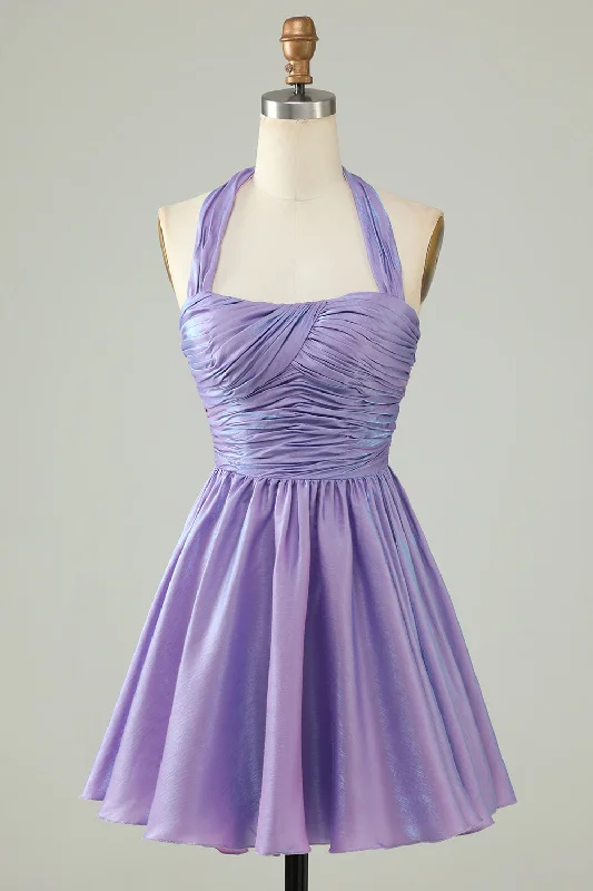 "Black dresses for women for a classic and timeless appearance"Purple Halter Open Back Sleeveless A Line Homecoming Dress "Black dresses for women for a classic and timeless appearance"Purple Halter Open Back Sleeveless A Line Homecoming Dress