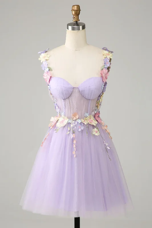 Clearance Sale: Women's Dresses Purple Spaghetti Straps Tulle Homecoming Dress With 3D Flowers Clearance Sale: Women's Dresses Purple Spaghetti Straps Tulle Homecoming Dress With 3D Flowers