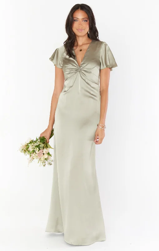 Maxi Dresses Paired with Crop Tops for a Trendy LookRome Twist Gown ~ Moss Green Luxe Satin
