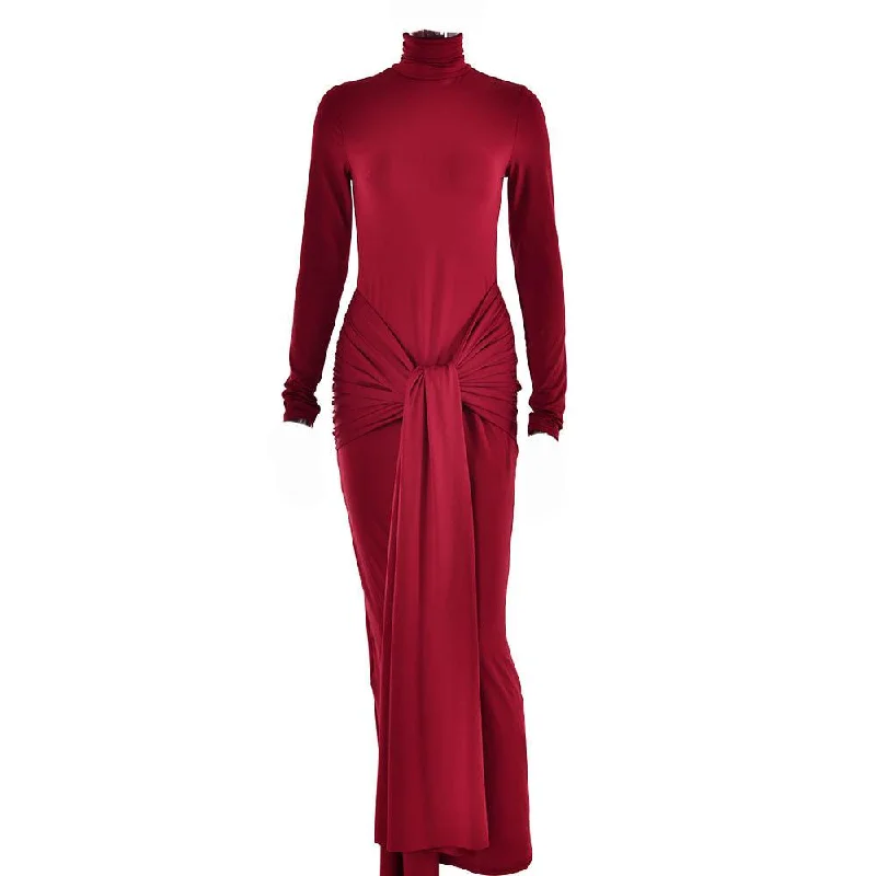 "Animal print dresses for women who love bold styles"BerryBetty - Ruched solid long sleeve turtle neck self tie maxi dress "Animal print dresses for women who love bold styles"BerryBetty - Ruched solid long sleeve turtle neck self tie maxi dress