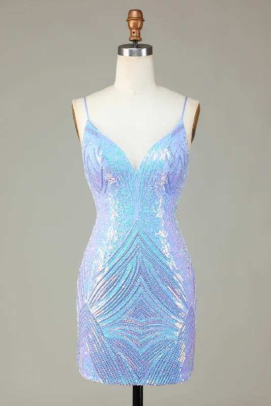 "Plus size formal dresses for women for special events"Sparkly Sheath Spaghetti Straps Blue Sequins Short Homecoming Dress with Backless "Plus size formal dresses for women for special events"Sparkly Sheath Spaghetti Straps Blue Sequins Short Homecoming Dress with Backless