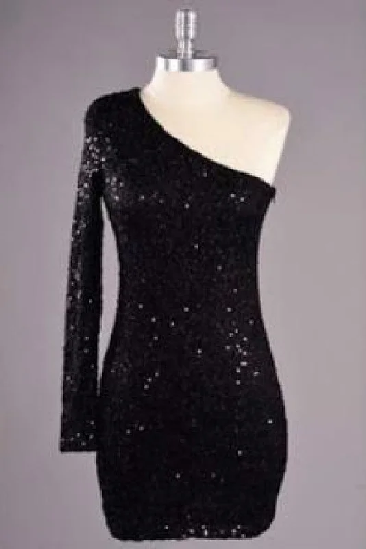 Party Dresses with Tulle Overlay and Beaded Bodice and High Low Hem for Ladies' Dramatic and Graceful LookAllure Black Sequin One Sleeve Mini Dress Party Dresses with Tulle Overlay and Beaded Bodice and High Low Hem for Ladies' Dramatic and Graceful LookAllure Black Sequin One Sleeve Mini Dress