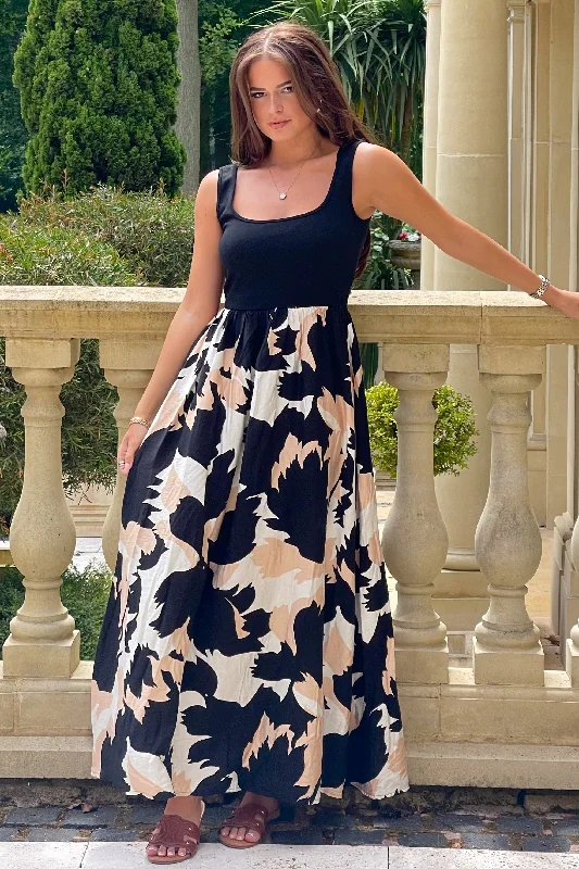 Taffeta Party Dresses with Pleated Bodice for Ladies' Structured and Formal LookAmaya Black Animal Maxi Dress