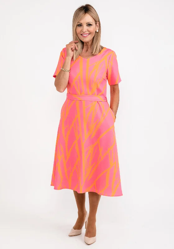 90s - inspired grunge midi dress with a casual and edgy lookCoco Doll Anita Print Midi Dress, Pink & Orange