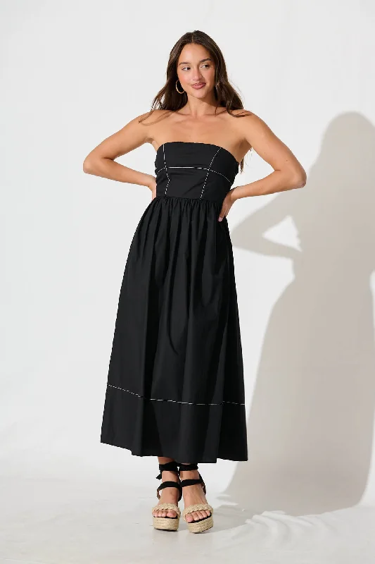 Embroidered - beadwork midi dress for a luxurious and detailed lookGiovanna Midi Dress in Black Cotton