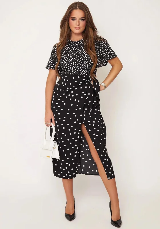 70s - inspired bohemian midi dress with a free - spirited lookGirl In Mind Scarlet Mix Polka Dot Midi Dress, Black 70s - inspired bohemian midi dress with a free - spirited lookGirl In Mind Scarlet Mix Polka Dot Midi Dress, Black