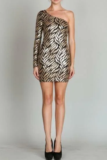 Party Dresses with Cut Out Details and Lace Insertions for Ladies' Bold and Feminine LookPoison Ivy Gold Sequin One Shoulder Dress