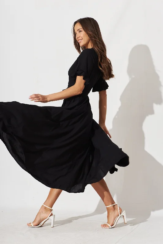 Party Dresses with Sequined Star Motifs and Sheer Sleeve for Ladies' Celestial and Elegant LookRondal Maxi Wrap Dress In Black Party Dresses with Sequined Star Motifs and Sheer Sleeve for Ladies' Celestial and Elegant LookRondal Maxi Wrap Dress In Black
