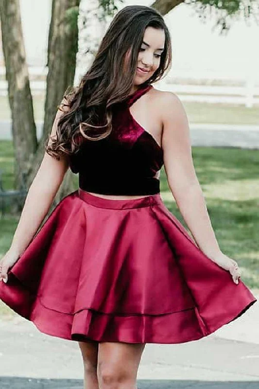 Party Dresses with Tassel Hem and Metallic Lace for Ladies' Boho and Luxurious LookTwo Piece High Neck Cut-out Burgundy Homecoming Party Dress PD035 Party Dresses with Tassel Hem and Metallic Lace for Ladies' Boho and Luxurious LookTwo Piece High Neck Cut-out Burgundy Homecoming Party Dress PD035