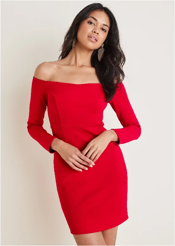 Party Dresses with Embroidered Stars and Sequined Dots for Ladies' Celestial and Playful LookOff-The-Shoulder Mini Dress - Equestrian Red Party Dresses with Embroidered Stars and Sequined Dots for Ladies' Celestial and Playful LookOff-The-Shoulder Mini Dress - Equestrian Red