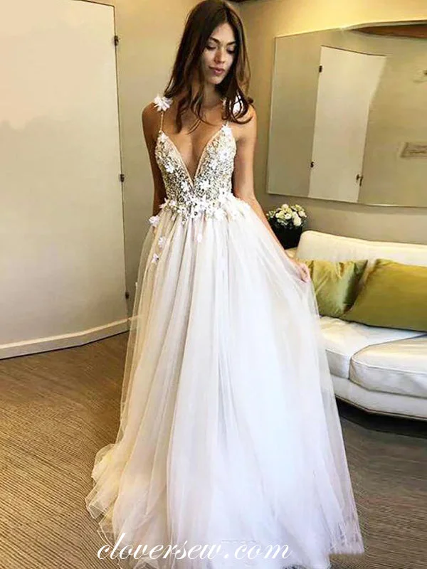 Outdoor - wedding - perfect lightweight wedding dress3D Floral Applique Bead Lace Sleeveless A-line Country Wedding Dresses, CW0273