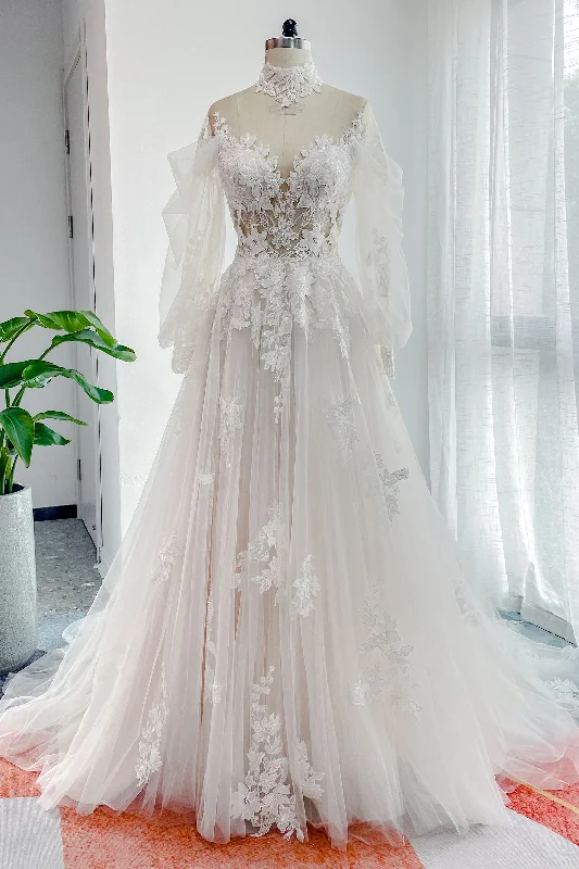 Glamorous mermaid - style wedding dressA-Line Court Train Lace Tulle Wedding Dress CW3156