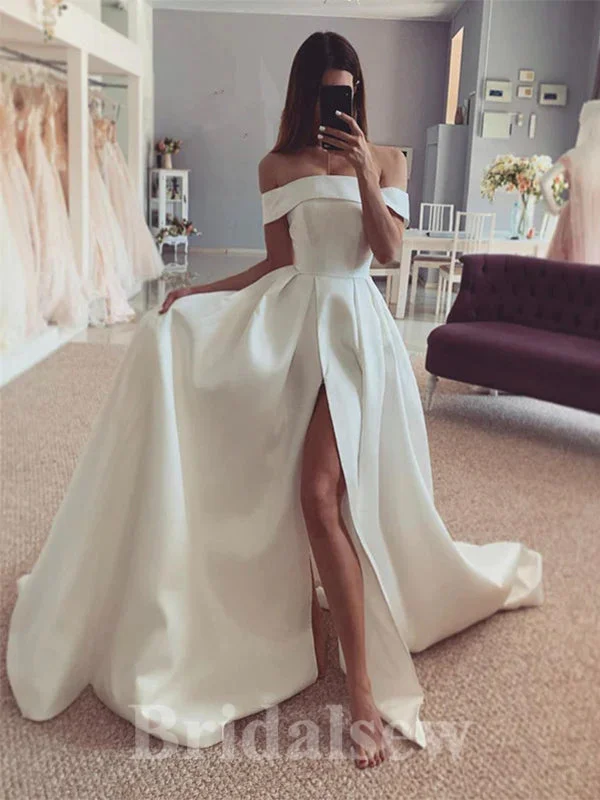 Imported high - quality wedding dressA-line Elegant Satin Simple Off the Shoulder Dream Vintage Long Wedding Dresses WD406 Imported high - quality wedding dressA-line Elegant Satin Simple Off the Shoulder Dream Vintage Long Wedding Dresses WD406