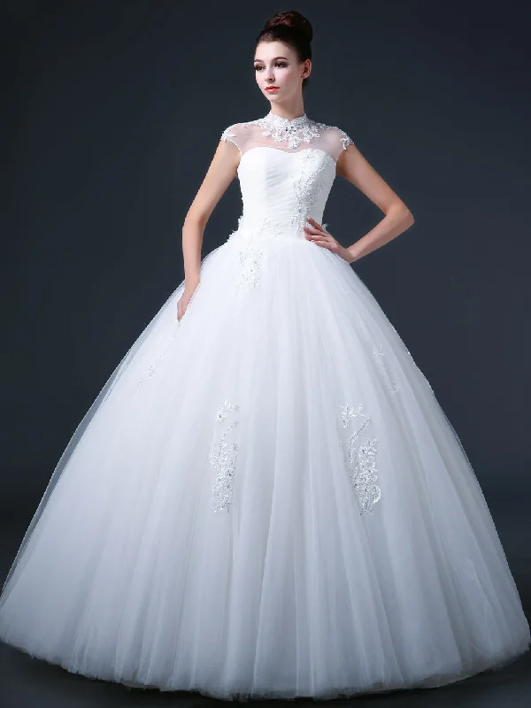 Satin - and - lace combination wedding dressBall Gown Wedding Dress with Mandarin Collar and Keyhole Back CC3008 Satin - and - lace combination wedding dressBall Gown Wedding Dress with Mandarin Collar and Keyhole Back CC3008