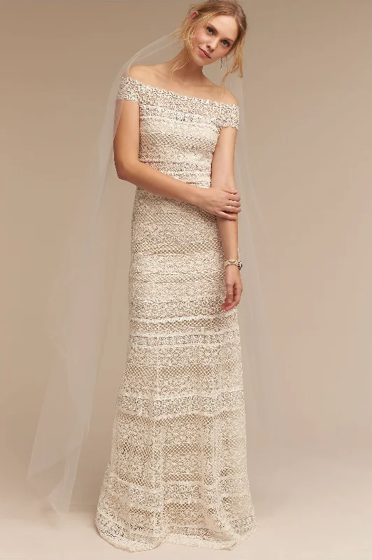 Sheath - style wedding dress with a slitBHLDN Tadashi Shoji Eira Gown
