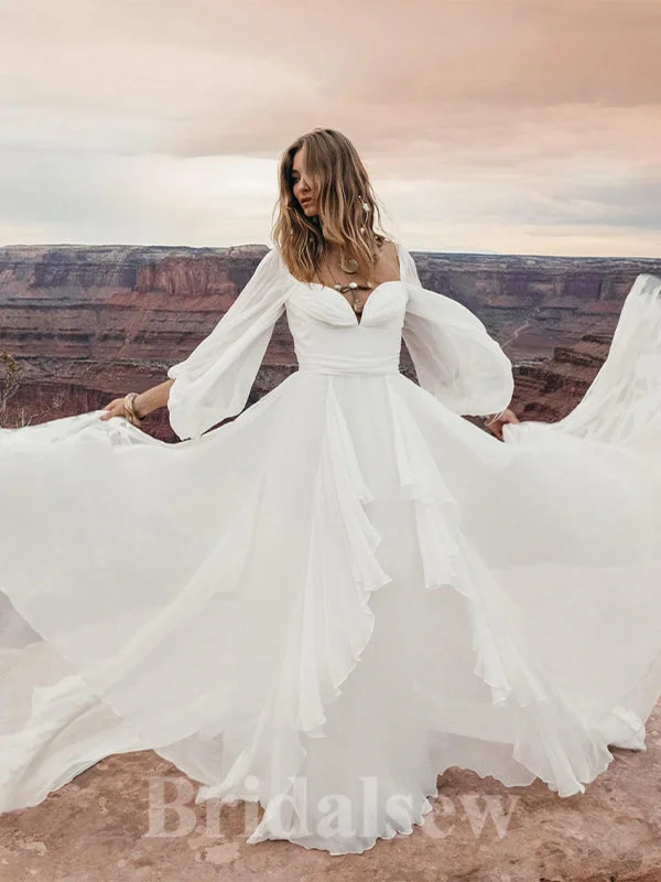 Quirky - designed wedding dress for an individual brideChiffon Simple A-line Long Sleeves Vintage Long Romantic Wedding Dresses WD417 Quirky - designed wedding dress for an individual brideChiffon Simple A-line Long Sleeves Vintage Long Romantic Wedding Dresses WD417