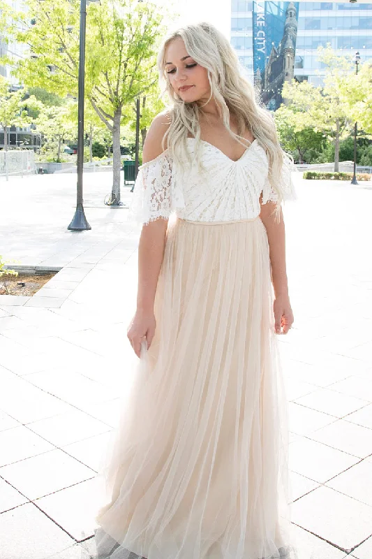 Handmade lace wedding dress for a unique feelLong A-line Cold Sleeves White and Beige Wedding Dress Handmade lace wedding dress for a unique feelLong A-line Cold Sleeves White and Beige Wedding Dress