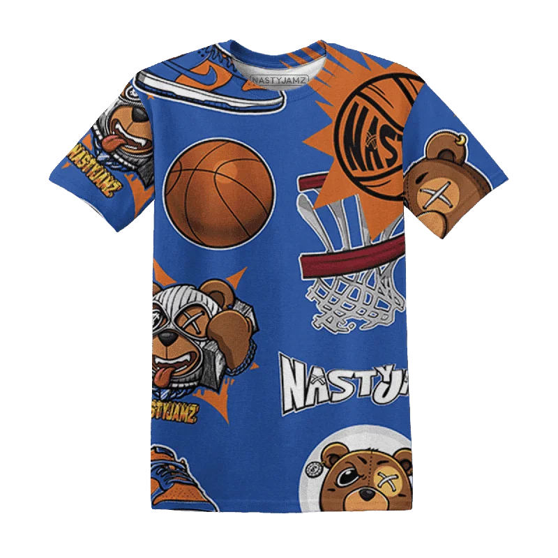 Women's T - shirt with a dropped shoulder for a relaxed fitNastyJamz Dunk Low Knicks T Shirt Match BER Icon Wallpapers 3D All-Over Print