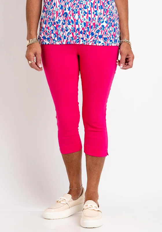 Trousers with front pleats for women in a formal and tailored lookLeon Collection Eyelet Detail Capri Trousers, Fuchsia