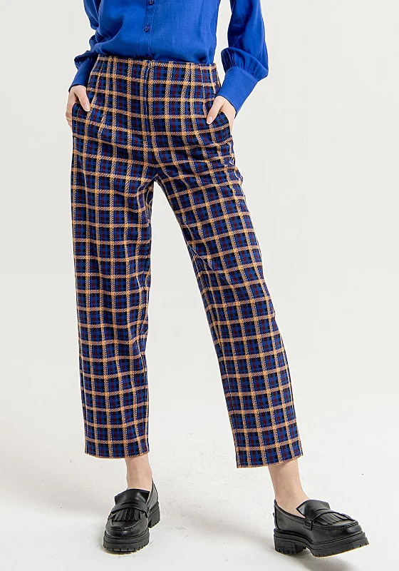 Leatherette pants for women in a cruelty - free optionSurkana Plaid High Waist Cropped Trouser, Blue Leatherette pants for women in a cruelty - free optionSurkana Plaid High Waist Cropped Trouser, Blue