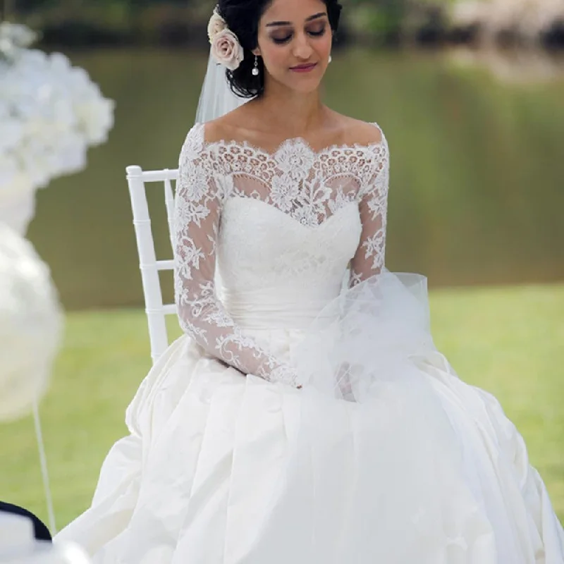 Engagement - party - worthy short wedding dressLace Long Sleeves Taffeta Princess Wedding Dresses Off The Shoulder Engagement - party - worthy short wedding dressLace Long Sleeves Taffeta Princess Wedding Dresses Off The Shoulder