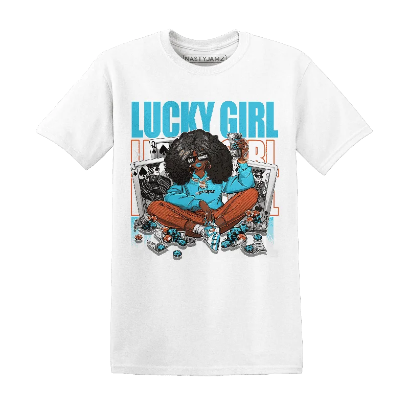 Women's T - shirt with a flapped pocketNastyJamz Dunk Low Dolphins T Shirt Match Lucky Girl