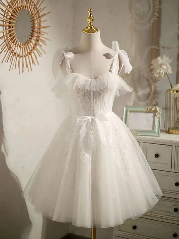Lace - over - satin wedding dress for a classic combinationShort A-line Wedding Dresses, Mini Lace Fashion Wedding Party Dresses, Tulle Homecoming Dresses Lace - over - satin wedding dress for a classic combinationShort A-line Wedding Dresses, Mini Lace Fashion Wedding Party Dresses, Tulle Homecoming Dresses