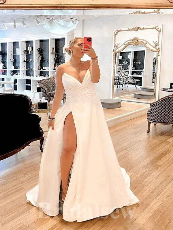 Bohemian - style off - the - shoulder wedding dressSimple A-line Satin V-Neck Plus Size Vintage Long Romantic Glitter Wedding Dresses WD416 Bohemian - style off - the - shoulder wedding dressSimple A-line Satin V-Neck Plus Size Vintage Long Romantic Glitter Wedding Dresses WD416