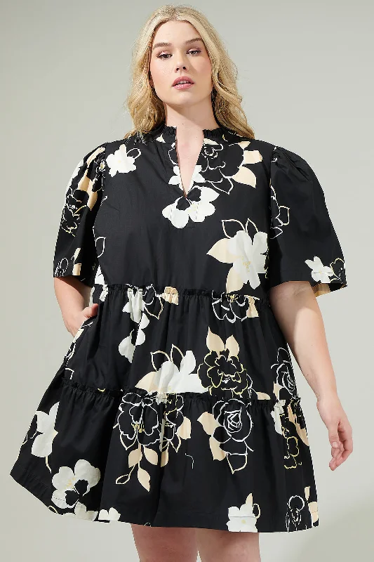 "Satin dresses for women for a luxurious appearance"Cairan Rose Dixie Split Neck Shift Dress Curve