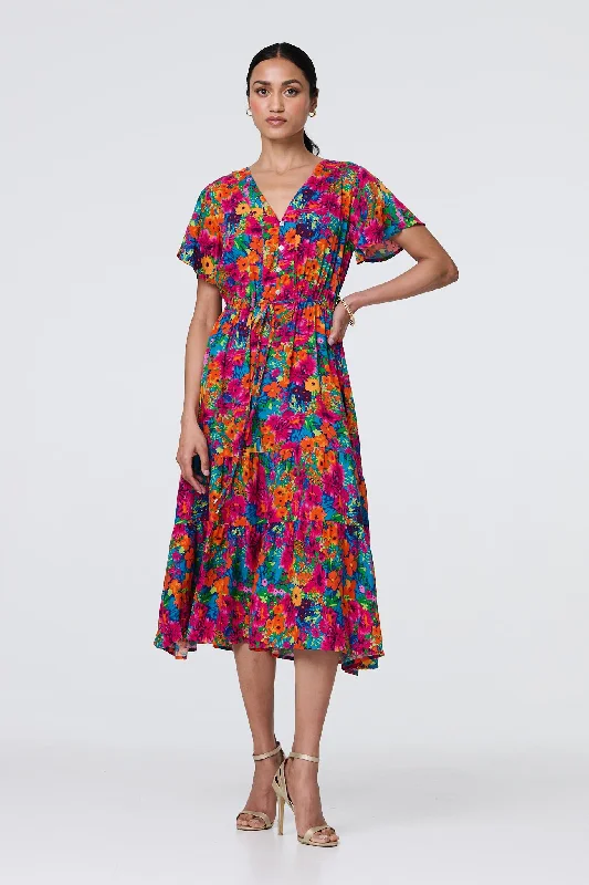 "Bundle and Save: Buy Multiple Women's Dresses and Get a Discount"Floral Short Sleeve Tie Waist Dress