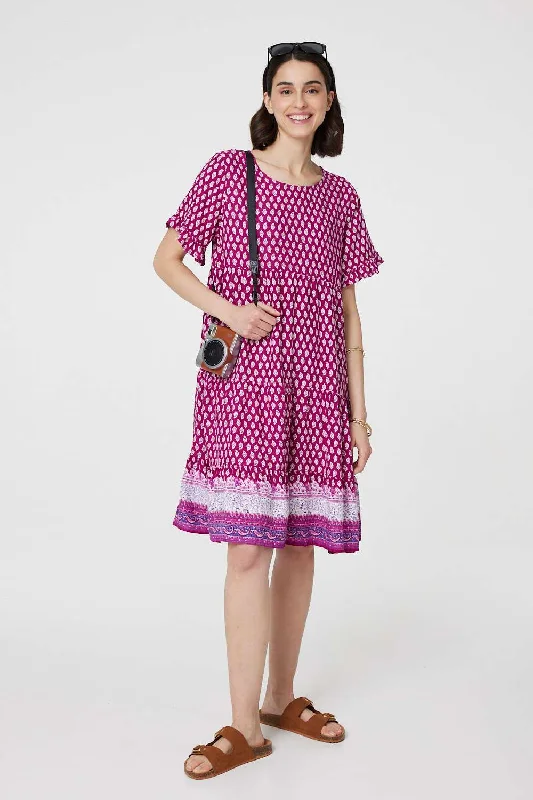 "Homecoming dresses for women to stand out"Printed Short Sleeve Tiered Smock Dress