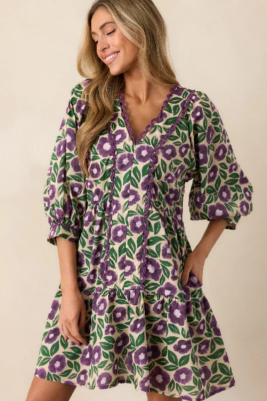 "Mermaid - style wedding dresses for women for a dramatic look"Finding Myself 100% Cotton Purple Floral Mini Dress
