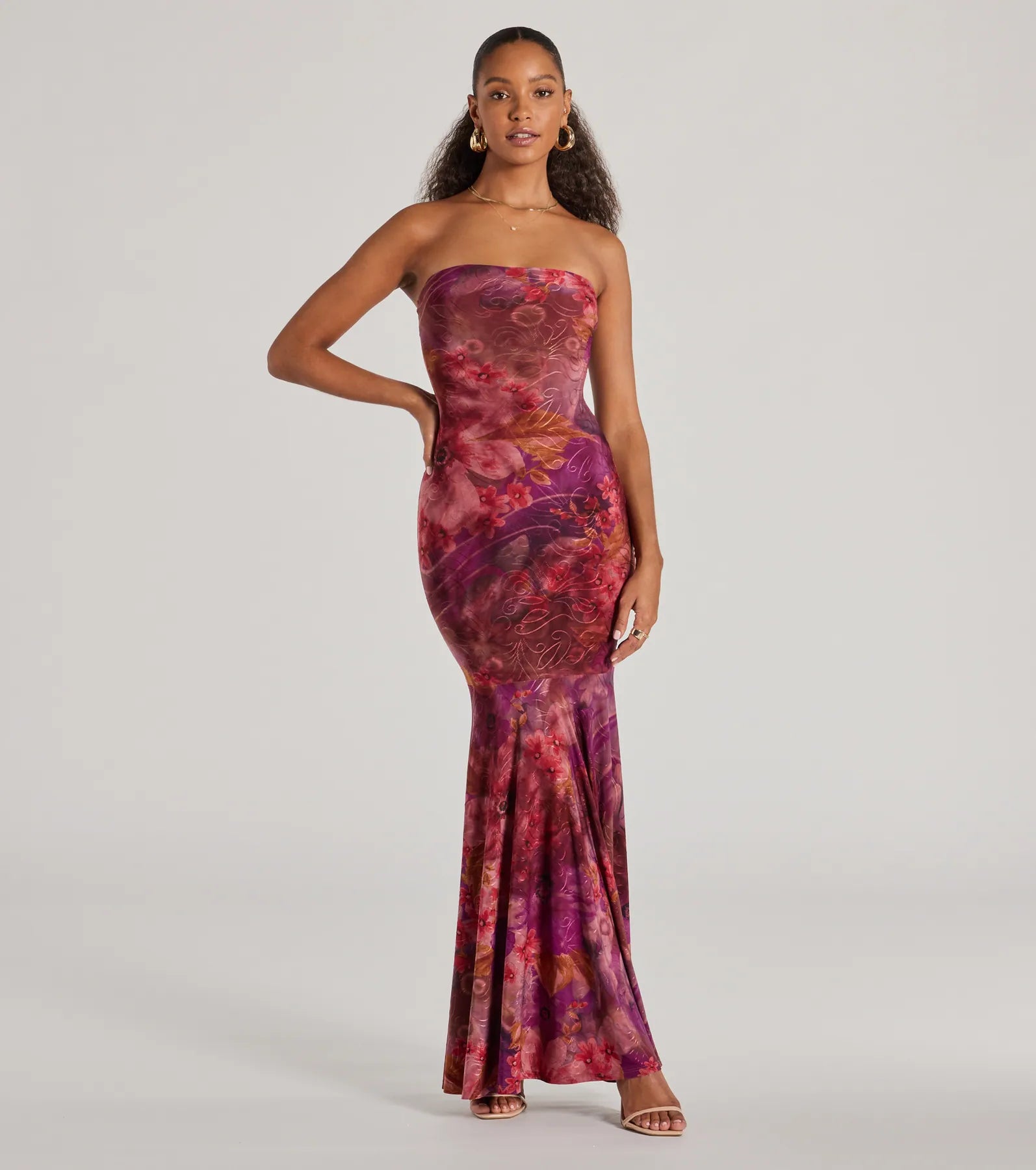 "Homecoming dresses for women to stand out"Gorgeous Aura Strapless Floral Tie-Dye Maxi Dress