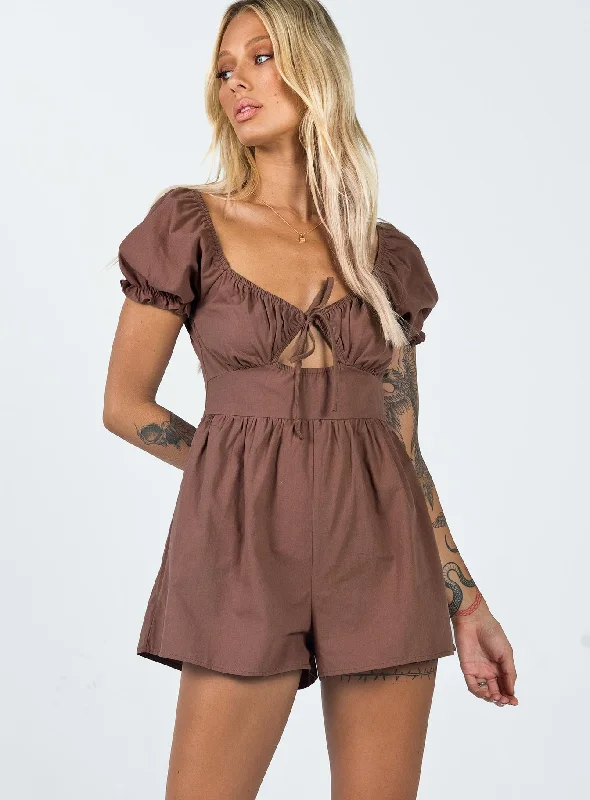 "Mother of the groom dresses for women in sophisticated designs"Merideth Romper Brown