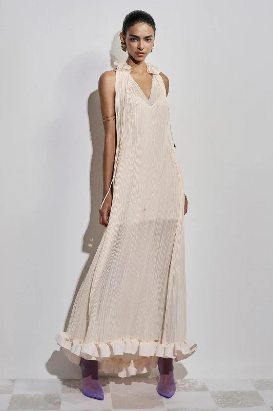 "Designer - inspired women's evening dresses"Victoire Pleated V-Neck Polyester Ankle Length Dress
