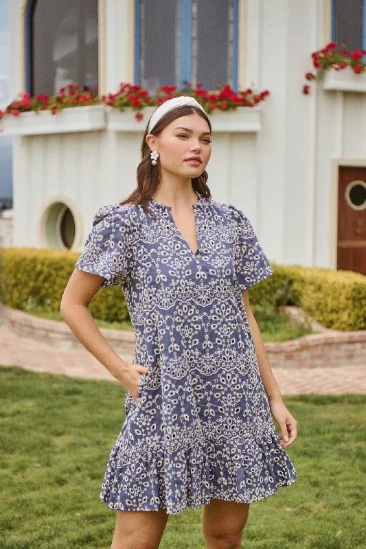 "Black dresses for women for a classic and timeless appearance"Viridiana Floral Eyelet Mini Dress
