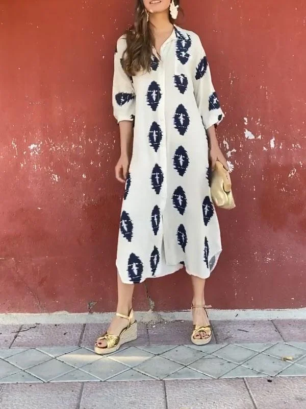 "Mermaid - style wedding dresses for women for a dramatic look"Women's Graphic V-neck Irregular Shirt Dress