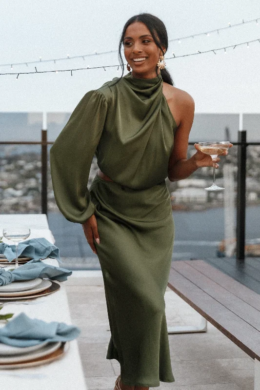"Limited - Time Offer: Up to 50% Off on Women's Dresses!"Amelie One Shoulder Midi Dress - Olive