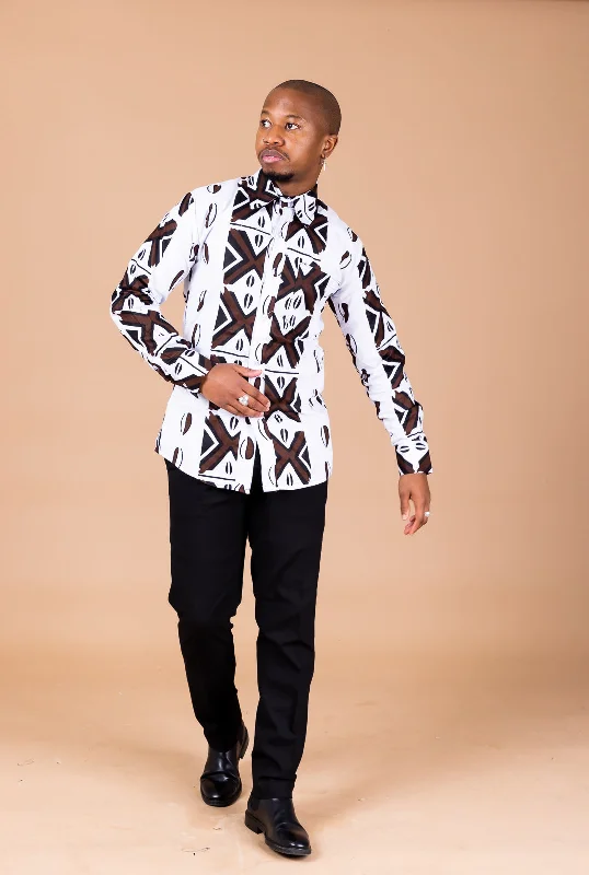 "Graduation dresses for women to celebrate in style"Tunji Ankara Men Long-sleeved  Shirt | Black and White African Ankara Print
