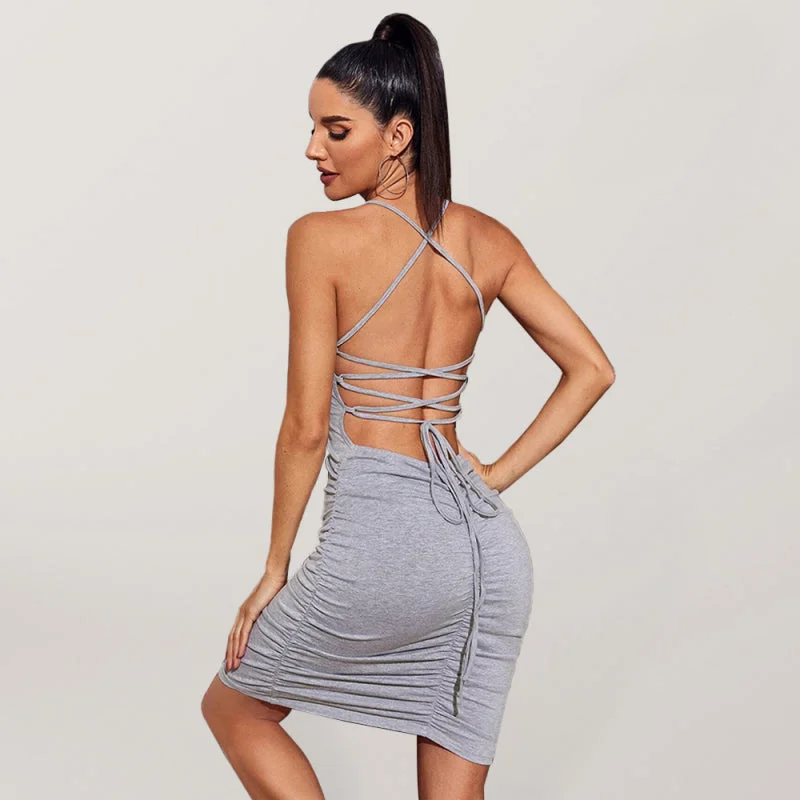 vintage style mini dressesSexy backless strappy dress shirring slim fit solid color wrap hip skirt vintage style mini dressesSexy backless strappy dress shirring slim fit solid color wrap hip skirt